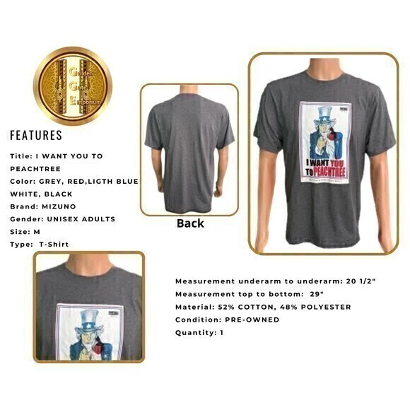 MIZUNO Uncle Sam T-Shirt I Want You To Peachtree MD. Gray Top Crew Neck - Picture 1 of 9
